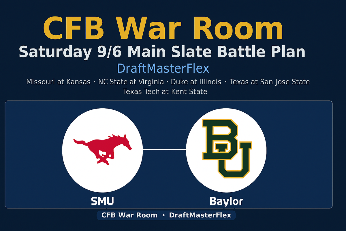CFB War Room: Saturday 9/5 Main Slate Battle Plan